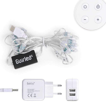 GuirLED - LED cotton ball string lights USB - Wireless remote control - Baby night light 2h - Dual USB 2A power adapter included - 4 intensities - 16 balls 1.6m - Midnight
