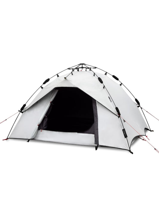 qeedo Quick Ash Dark Series seconds tent completely darkened inside, waterproof, light & robust - camping tent for 2 people, dome tent with small awning, mosquito net & quick setup system