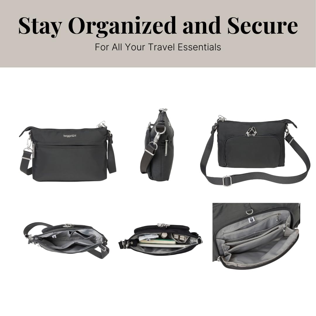 Baggallini Women's Securtex Anti-Theft Memento Crossbody Bag, Dark Gray
