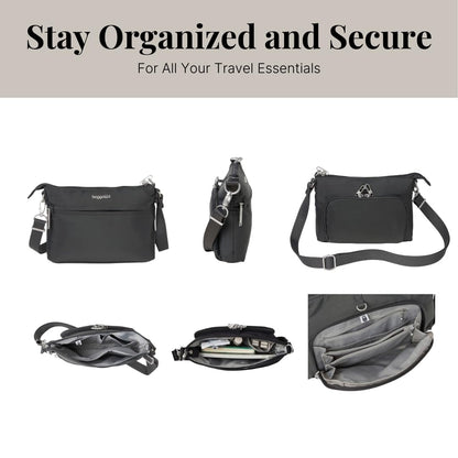 Baggallini Women's Securtex Anti-Theft Memento Crossbody Bag, Dark Gray