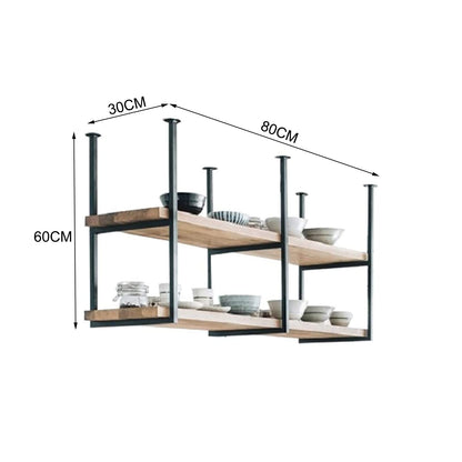 DSVONAUS Retro Industrial LOFT Restaurant Iron Solid Wood Ceiling Shelf, 2 Tier Shelves Rack/Bar Hanging Decoration Storage Shelf (80×30×60cm)