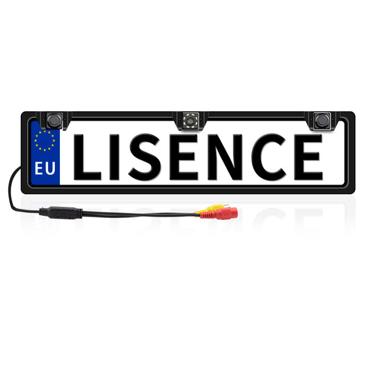 Rear view camera license plate holder with 2 parking sensors + LED distance display, 8 lights rear view camera, 170° wide angle, IP67 waterproof.
