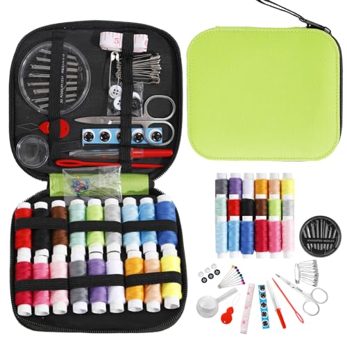 JUNING sewing kit with sewing accessories, thread spools, large format premium sewing, complete sewing tools for beginners, travelers, relatives, and friends, green.