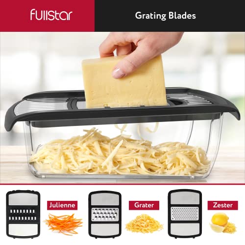 Fullstar vegetable slicer for kitchen, cheese grater, vegetable spiralizer, and vegetable slicer for cooking and meal prep. Includes kitchen tools, organizer, and safety glove.