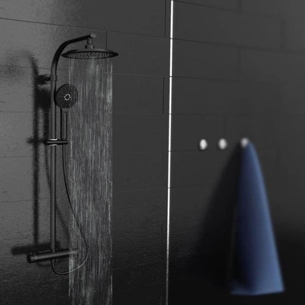 MADURA shower system with thermostat, shower set rain shower including overhead shower, hand shower, with shower rod, overhead shower set shower column shower mixer in matte black.