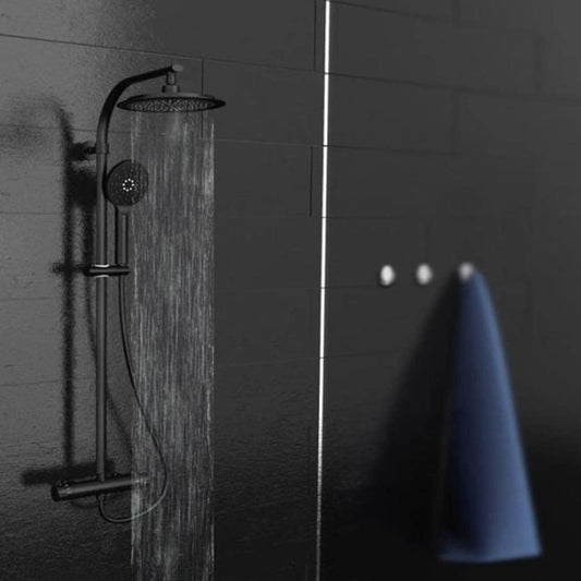 MADURA shower system with thermostat, shower set rain shower including overhead shower, hand shower, with shower rod, overhead shower set shower column shower mixer in matte black.