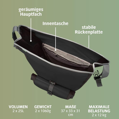 VAUDE Bike bags for rear carrier Aqua Back Plus, 2 x rear bags waterproof, 51 liters total volume, bicycle rear rack bag, easy attachment - Made in Germany