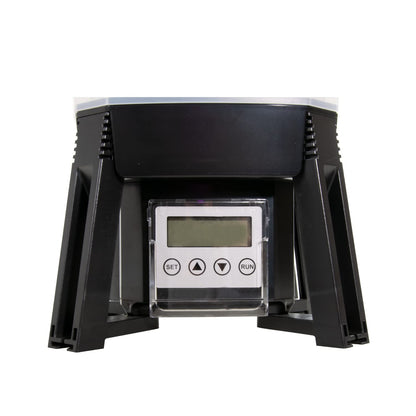 AquaForte Fishfeeder 6 liter Solar, 1-6 feedings/day, feeding time up to 20 sec, pellet size 3-10 mm, ejection range ± 1, 2 or 3 m, distribution angle: 120° horizontal, incl. solar panel.