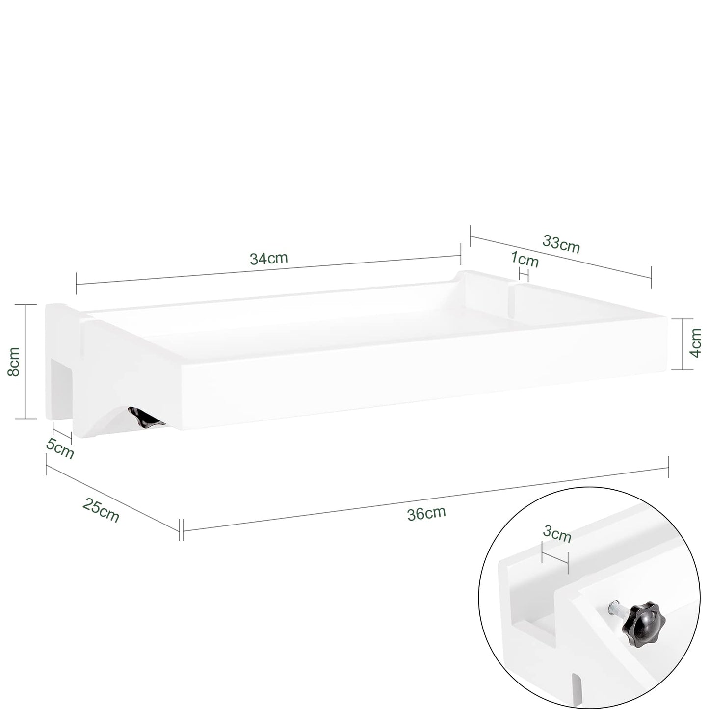 SoBuy clamp shelf for the bed with cable management - Bamboo nightstand for books, smartphones & glasses, 36x25x9cm White NKD01-W