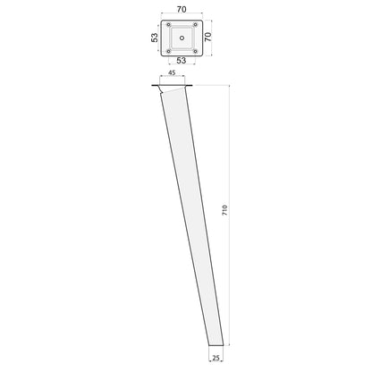 Sossai solid oak table legs with oil finish, Clif Square HMF4, 71 cm high, square, slanted design, for chairs, tables.