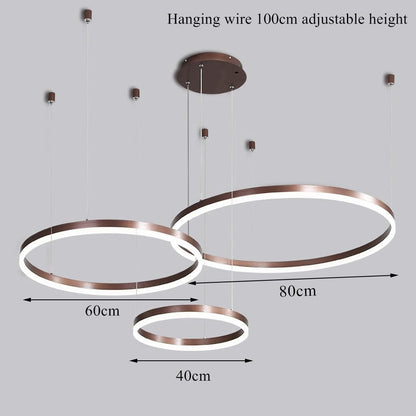 LED pendant lamp modern living room lamp hanging light 3 rings pendant light dimmable with remote control chandelier adjustable height dining table lamp hanging lamp aluminum round acrylic lighting (Color: ___)