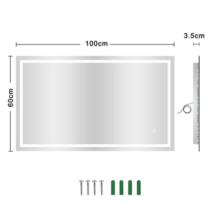 Dripex bathroom mirror wall mirror LED illuminated bathroom mirror with touch switch fog-free cool white 6400K energy-saving light mirror 60x100 cm
