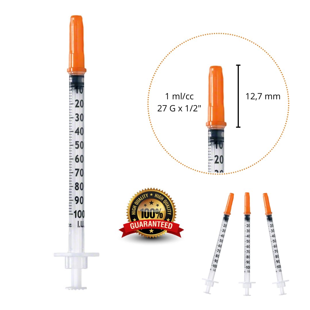 50 pieces 1 ml/cc plastic tube 27G (0.4 x 12.7mm), multipurpose measuring tools, individually packaged (27G 1/2").
