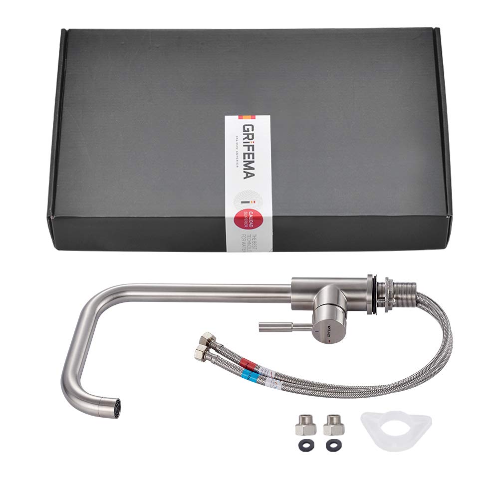 GRIFEMA kitchen faucet mixer 360° rotation - stainless steel kitchen faucet with high spout (271mm), sink mixer tap with G3/8'' connections, faucet with water column mode, brushed.