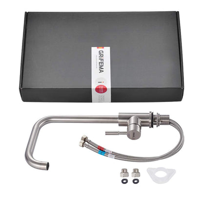 GRIFEMA kitchen faucet mixer 360° rotation - stainless steel kitchen faucet with high spout (271mm), sink mixer tap with G3/8'' connections, faucet with water column mode, brushed.