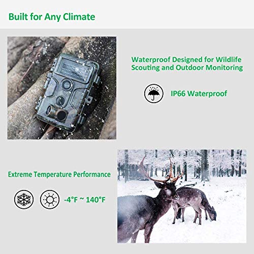 GardePro A3 trail camera 32MP 1296P H.264 HD video wildlife camera with clear 30m no glow infrared 0.1s fast trigger night vision motion sensor, 120° detection angle, IP66 waterproof