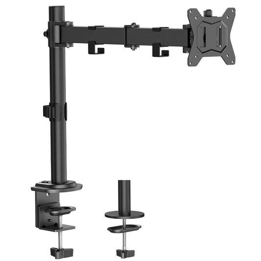 HUANUO monitor mount for 13-32 inch screens, monitor stand adjusts height, tilt, swivel, and rotate, 2 mounting options, VESA 75 & 100 mm.