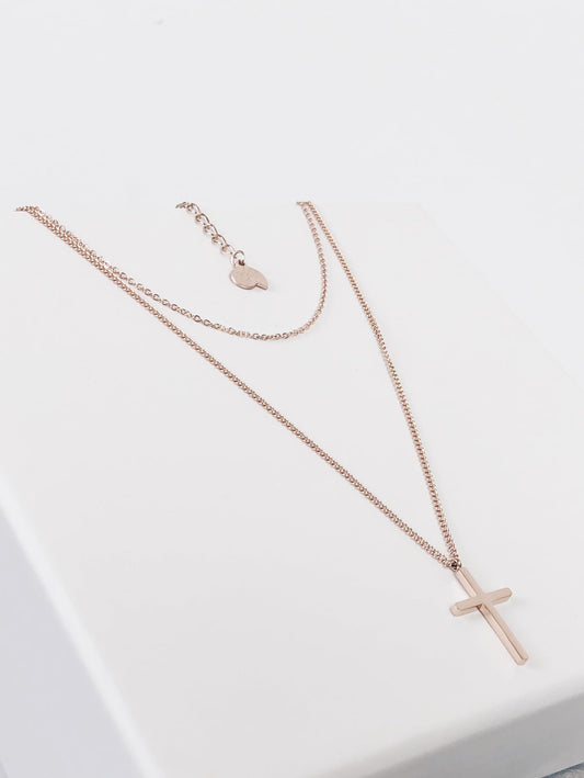 Happiness Boutique Women's Cross Necklace in Rose Gold | Delicate Multi-Strand Necklace with Cross Pendant Stainless Steel Jewelry