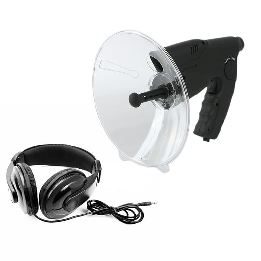 Directional microphone, parabolic microphone, listening device, 100 meter monocular with 8x magnification, sound amplifier, hearing aid, recording with headphones for birdwatching, animal observation.