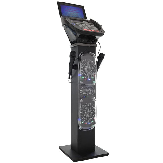 KARAOKE Easy Bluetooth System with Speaker Stand - Professional CDG system with 6 speakers, LED disco lights, 7-inch color TFT screen + 2 microphones