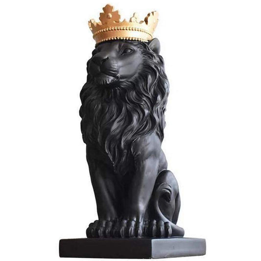 H&W Crown Lion Statue, Black sculptures, Resin Lion figures for men, Art statue ornaments for home office living room bookshelf table desk Housewarming Décor