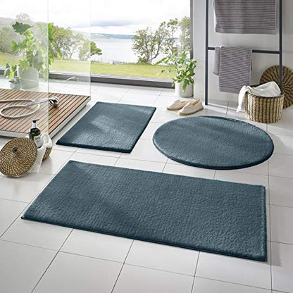 Taracarpet bathroom mat Fiona non-slip washable bath rug very soft and combinable as a set solid blue 080 cm round