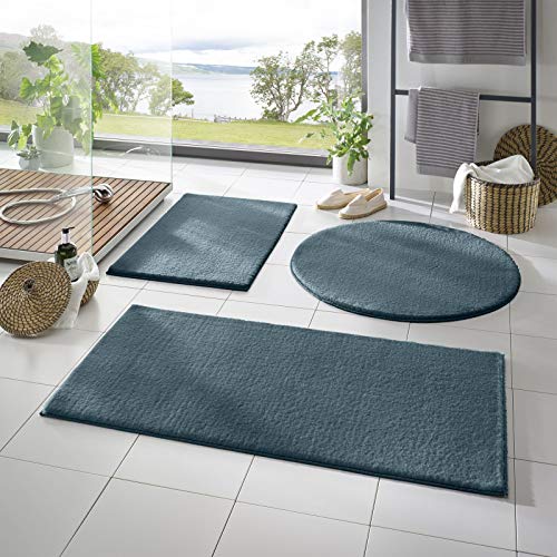 Taracarpet bathroom mat Fiona non-slip washable bath rug very soft and combinable as a set solid blue 080 cm round