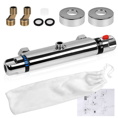 Thermostatic shower faucet with 38°C safety button, temperature control, wall-mounted, 1/2" shower thermostatic mixer tap for bathroom.