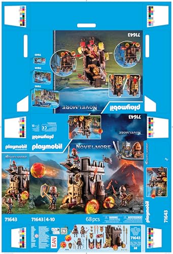 PLAYMOBIL Novelmore 71643 Attack Vehicle with Fire Cannon, featuring three Burnham Raiders knights, includes various accessories for exciting battles, action-packed toy for children aged 4 and up.