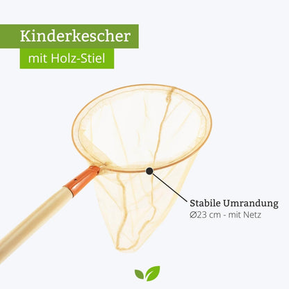 Record Butterfly Net for Kids (Metal, Orange) with Wooden Handle (72 cm) - ⌀ 23 cm - Total length 102 cm - for children ages 3 and up.