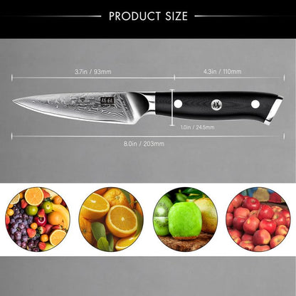 SHAN ZU Damascus Knife Vegetable Knife Paring Knife Fruit Knife made of 67 layers of Damascus Steel Kitchen Knife Small Professional Knife with Ergonomic G10 Handle