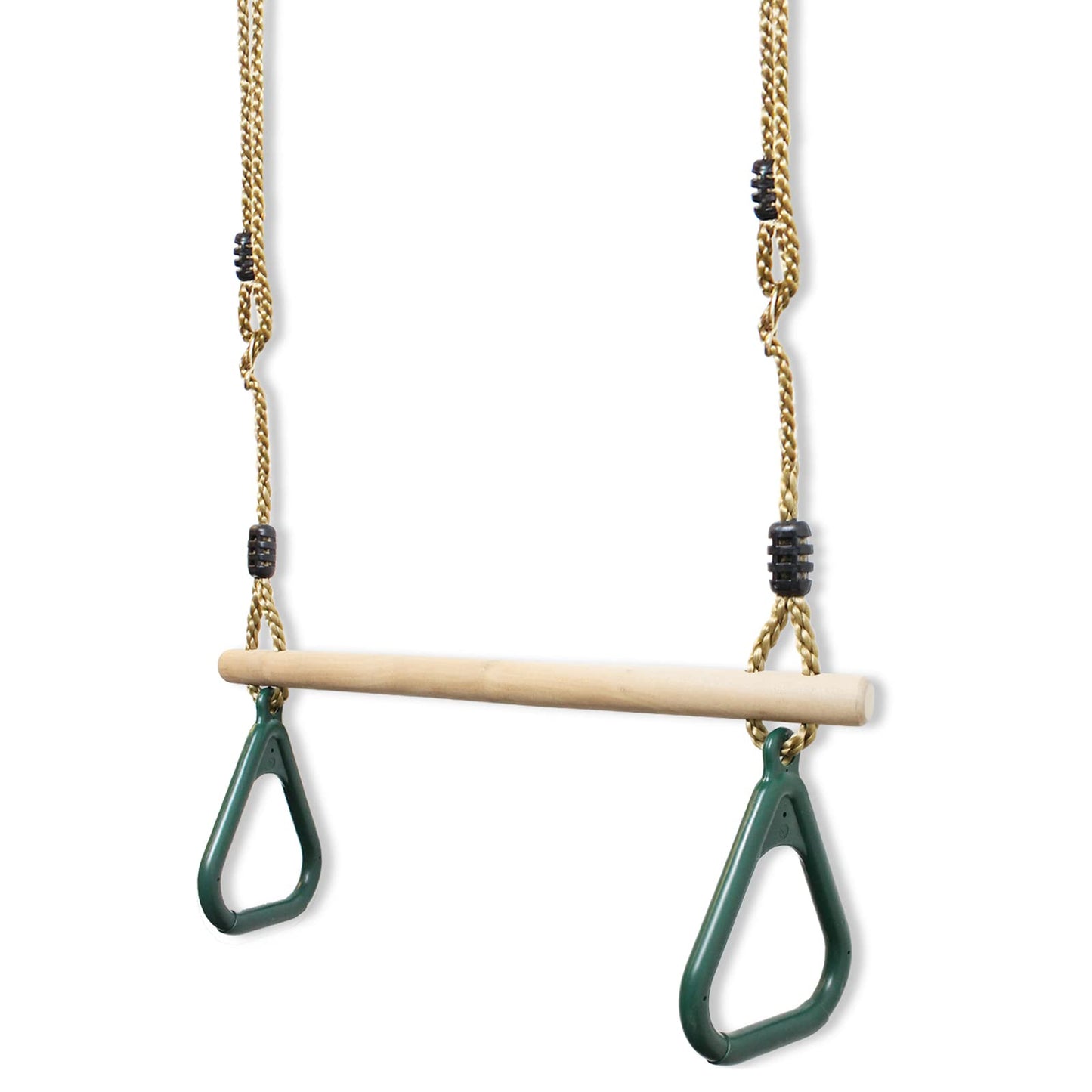 Leogreen Kids Wooden Trapeze Swing with Plastic Gym Rings, Hangs up to 150KG, Outdoor Swing for Children, Kids' Wooden Trapeze Swing for Garden Indoor Outdoor, Green.