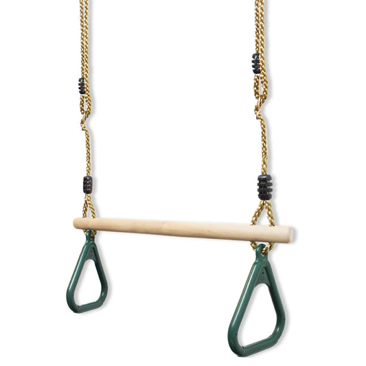 Leogreen Kids Wooden Trapeze Swing with Plastic Gym Rings, Hangs up to 150KG, Outdoor Swing for Children, Kids' Wooden Trapeze Swing for Garden Indoor Outdoor, Green.