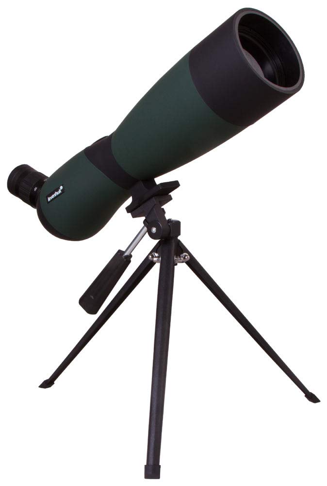 Levenhuk Blaze Base 70 Portable Spotting Scope with BK-7 glass optics, metal table tripod, and carrying case for observing wildlife, urban, and natural landscapes.