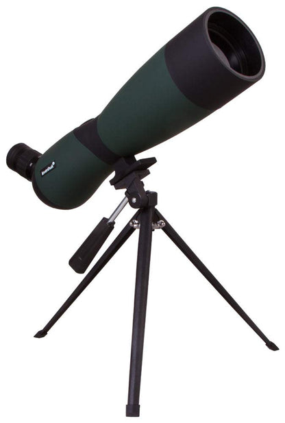 Levenhuk Blaze Base 70 Portable Spotting Scope with BK-7 glass optics, metal table tripod, and carrying case for observing wildlife, urban, and natural landscapes.