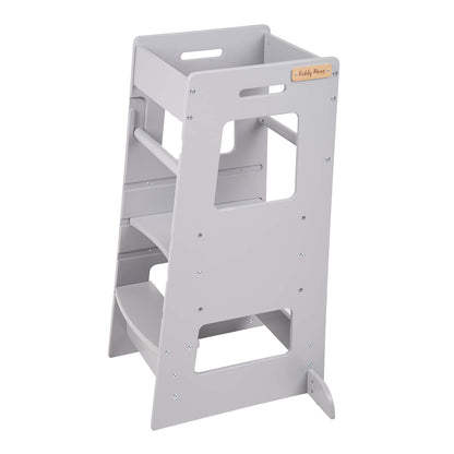 KiddyMoon Learning Tower for Children from 1 Year, Anti-Tip Protection, Height Adjustable (3 Levels), Montessori Learning Tower, Kitchen Helper, Highest Safety, Including Assembly Accessories, Model ST-003, Gray