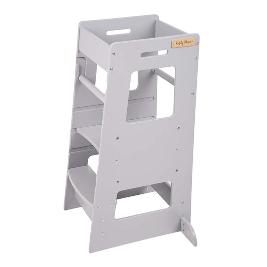 KiddyMoon Learning Tower for Children from 1 Year, Anti-Tip Protection, Height Adjustable (3 Levels), Montessori Learning Tower, Kitchen Helper, Highest Safety, Including Assembly Accessories, Model ST-003, Gray