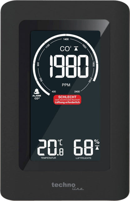 Technoline CO2 monitor WL1030, CO2 display, with graphical ventilation recommendations, NDIR black