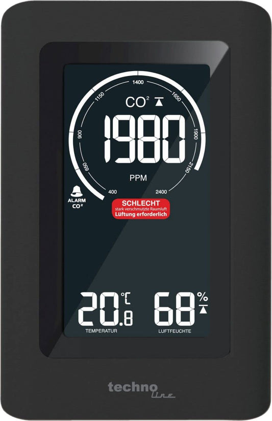 Technoline CO2 monitor WL1030, CO2 display, with graphical ventilation recommendations, NDIR black