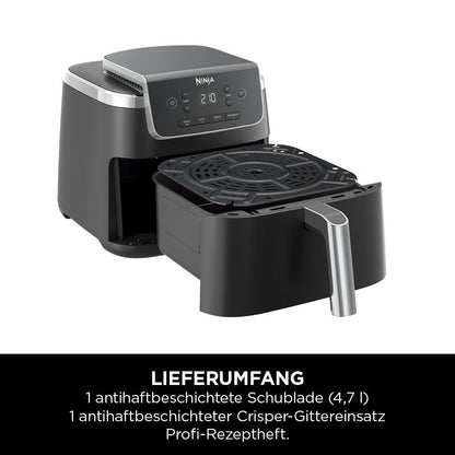 Ninja PRO Air Fryer, 4.7L, single-basket air fryer, 4-in-1, for 1-2 servings, digital, cook from frozen, non-stick drawer & crisper basket, black AF140EU.