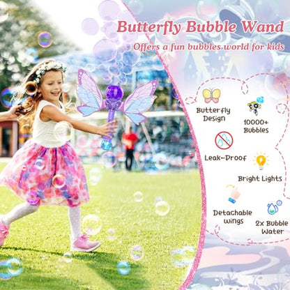 Bombble Fairy Bubble Wand, Electronic Bubble Machine Kids Wand 5000+ Bubbles/Min with Bubble Solution/LED, Bubble Toy Birthday Gift for Girls & Boys 345678
