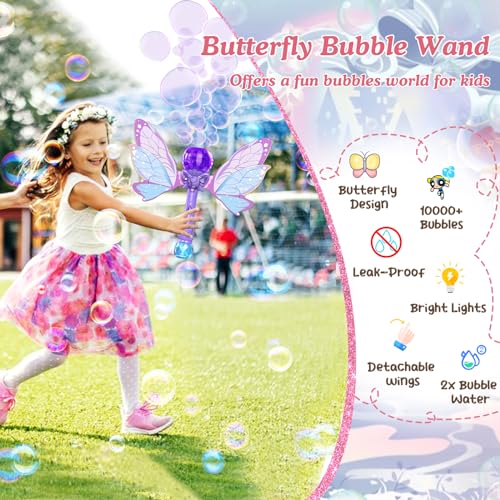 Bombble Fairy Bubble Wand, Electronic Bubble Machine Kids Wand 5000+ Bubbles/Min with Bubble Solution/LED, Bubble Toy Birthday Gift for Girls & Boys 345678
