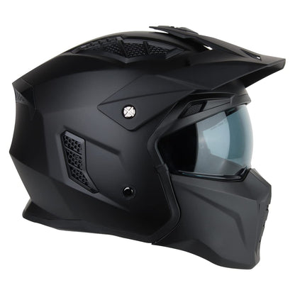 VINZ Kioto Jet Helmet / Streetfighter Helmet | ECE 22.06 approved | Motorcycle Helmet | Scooter Helmet with Sun Visor | Jet Helmet with removable chin guard - Matte Black