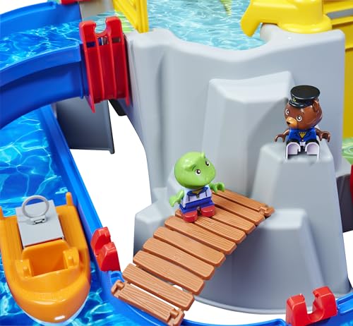 AquaPlay - Water track MountainLake - 42-piece game set with a high mountain, waterfall, and secret cave, water play fun including 2 animal figures and 2 boats, for children aged 3 and up.