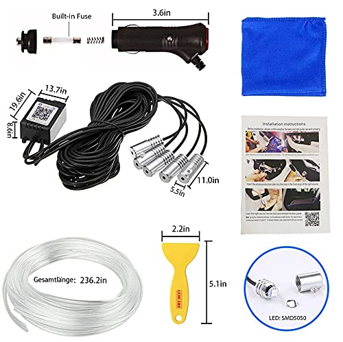 LED interior car lighting, 6M/5 in 1 RGB car interior lighting, 12V LED atmosphere light car, App controllable interior lighting, car LED strips.
