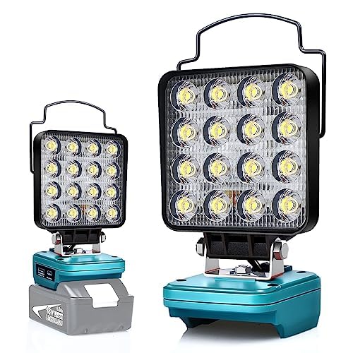 Edtran battery lamp for Makita 18V, 48W cordless LED work light battery, bright LED spotlight portable floodlights construction lamp, battery spotlight with Type C and USB charging (NMTZFDTS4IN)