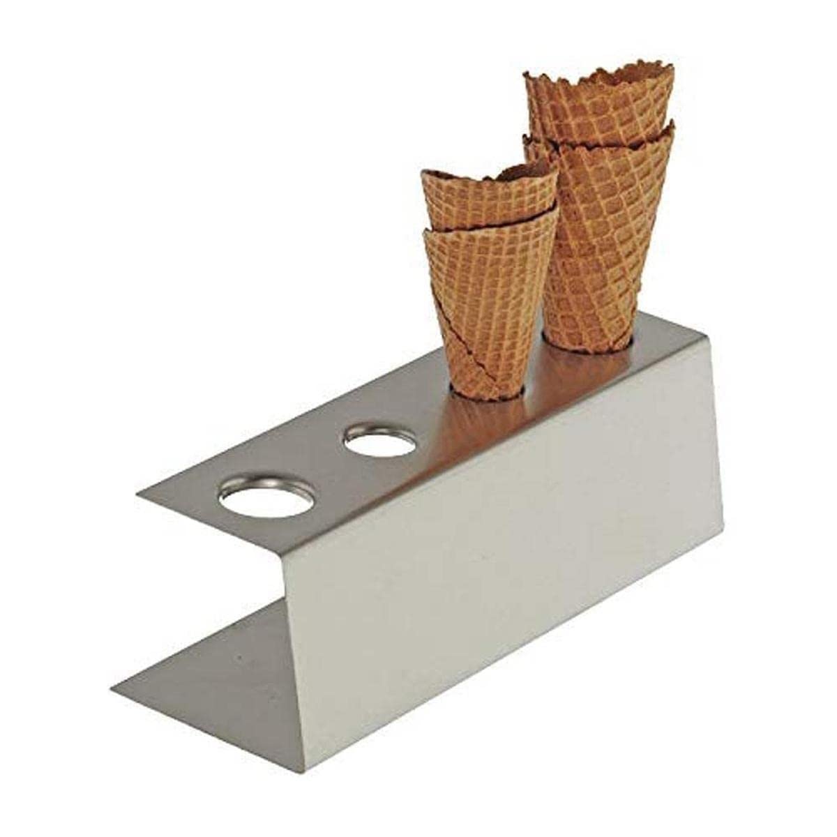 APS 11881 Stainless Steel Ice Cream Cone Holder with Matte Finish, Non-Slip Feet, 4 Holes (2 x Ø 31 mm, 2 x Ø 26 mm), 9.5 x 27.5 x 9 cm