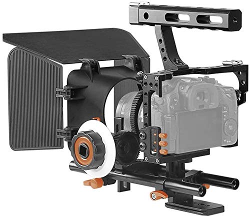 Andoer C500 Camera Rig Aluminum Alloy Kit with Camera Cage, Matte Box, Follow Focus, Hand Grip, 15mm Rod for Panasonic GH4. Camera recorder video cage rig installation set for film.