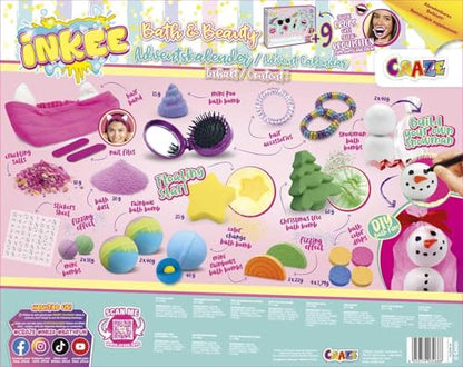 INKEE Bath & Beauty Advent Calendar for Kids - Bath Fun Toy Advent Calendar for Girls, Christmas Calendar with bath bombs, bath ball, bath salts & hair accessories.
