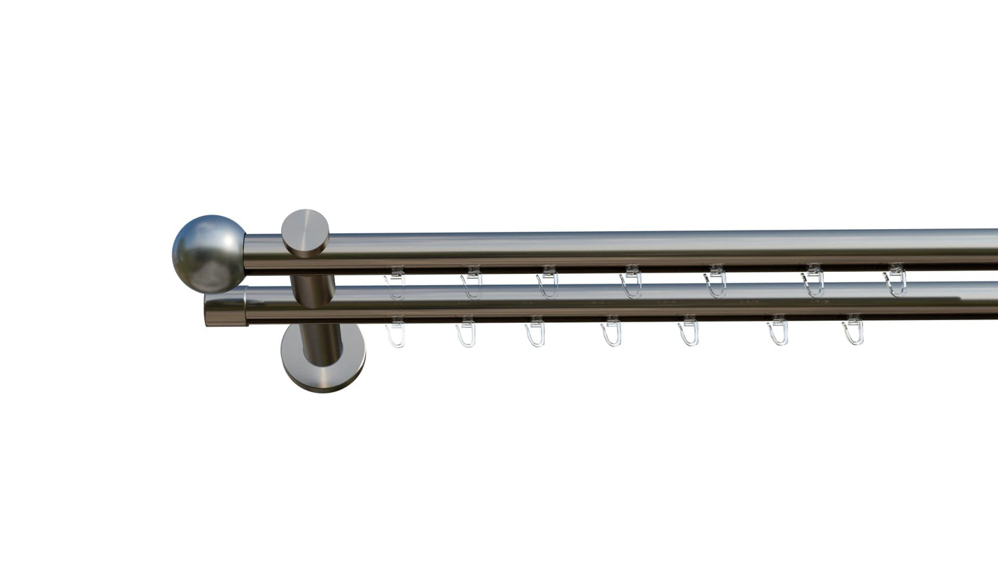 inDeco COLUMBES, curtain rod with inner track Ø 16 mm made to measure, 2-rail, stainless steel look, complete set with accessories.